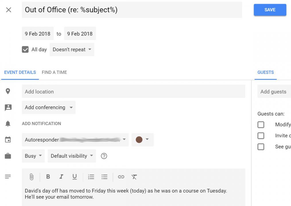 Control cPanel email autoresponder with a Google Calendar